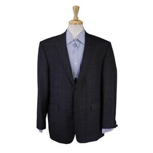 Mario Bellucci Gray Windowpane Super 160's Wool 2-Btn Blazer Jacket 46R